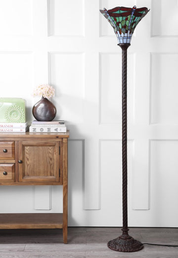 Dragonfly Tiffany Style 71" Torchiere LED Floor Lamp - JONATHAN Y
